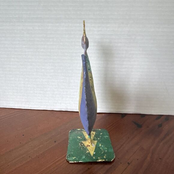 Primitive Metal Chicken Folk Art Purple Yellow Green 7 Inches - Picture 3 of 11